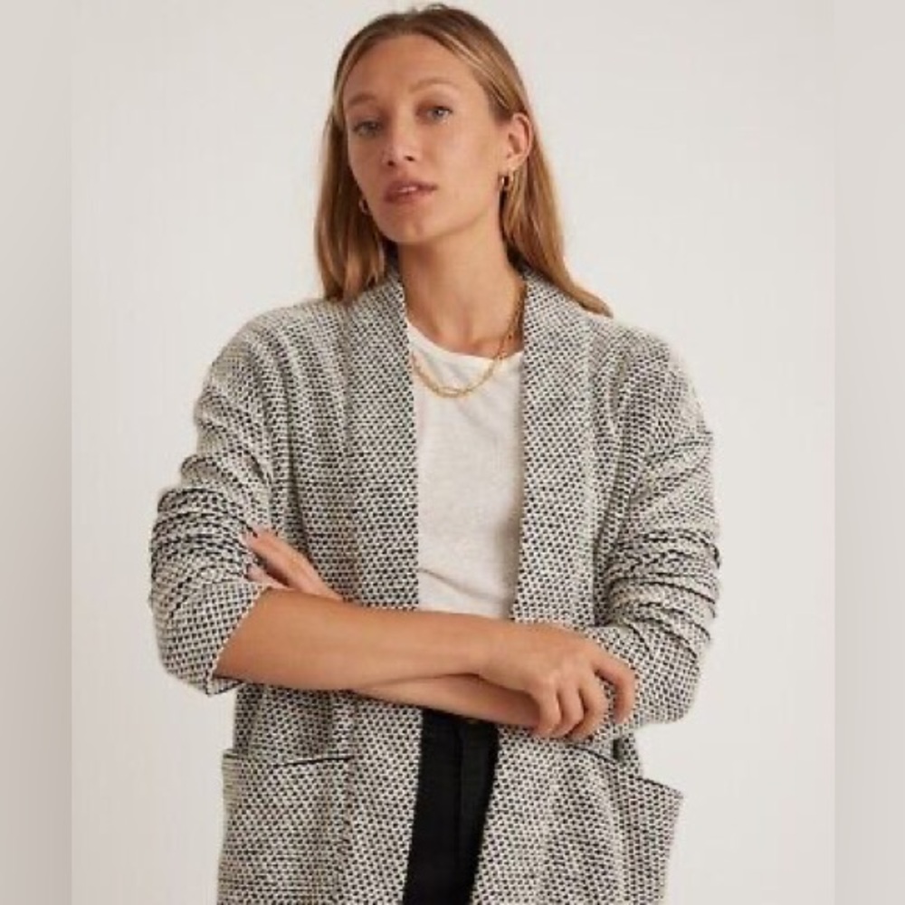 Marine Layer Birdseye Cardigan Black White Contrast XS